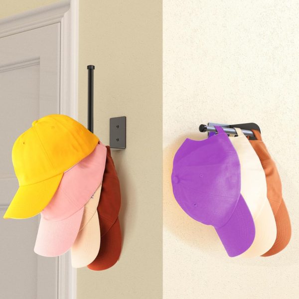 2 Pack Hat Racks for Baseball Caps, Stainless Steel Hat Organizer for Baseball Cap, Hat Holder Storage Organizer, Hat Hanger Strong Adhesive/Wall Drilled for Door,Bedroom,Closet(Black 6 in) - Image 5