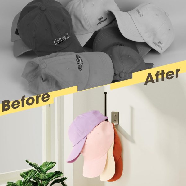 2 Pack Hat Racks for Baseball Caps, Stainless Steel Hat Organizer for Baseball Cap, Hat Holder Storage Organizer, Hat Hanger Strong Adhesive/Wall Drilled for Door,Bedroom,Closet(Black 6 in) - Image 6