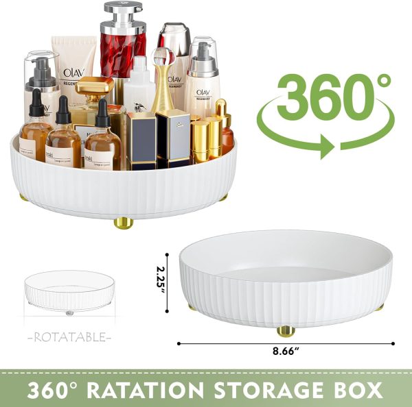 Bathroom Organizers and Storage,Rotating Makeup Organizer Tray for Perfume,Skincare,Cosmetics and Bathroom Storage,Lazy Susan Organizer,White - Image 2