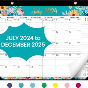 Desk Calendar 2024-2025,18 Months July 2024 to Dec 2025 - Large 17" x 12" Desktop/Wall Monthly Calendar for Home or Office - Floral