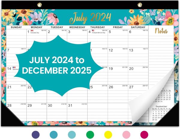 Desk Calendar 2024-2025,18 Months July 2024 to Dec 2025 - Large 17" x 12" Desktop/Wall Monthly Calendar for Home or Office - Floral