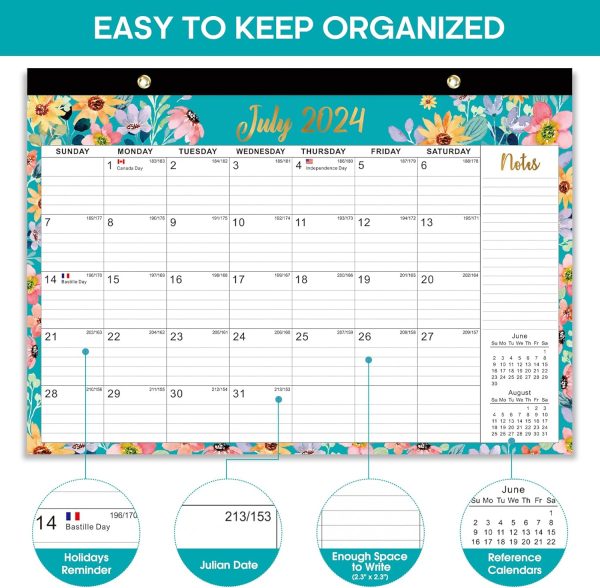 Desk Calendar 2024-2025,18 Months July 2024 to Dec 2025 - Large 17" x 12" Desktop/Wall Monthly Calendar for Home or Office - Floral - Image 2