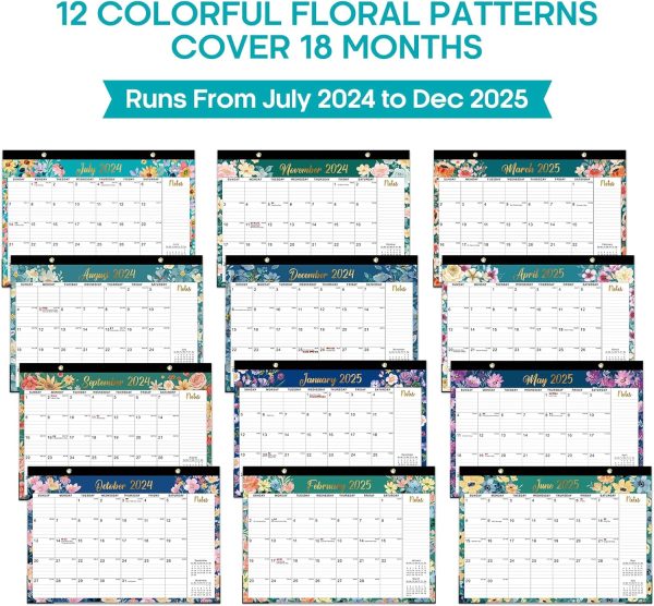Desk Calendar 2024-2025,18 Months July 2024 to Dec 2025 - Large 17" x 12" Desktop/Wall Monthly Calendar for Home or Office - Floral - Image 6