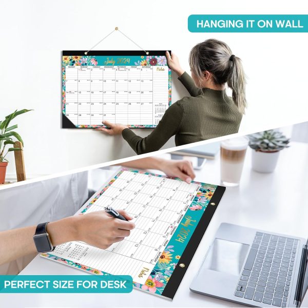Desk Calendar 2024-2025,18 Months July 2024 to Dec 2025 - Large 17" x 12" Desktop/Wall Monthly Calendar for Home or Office - Floral - Image 7