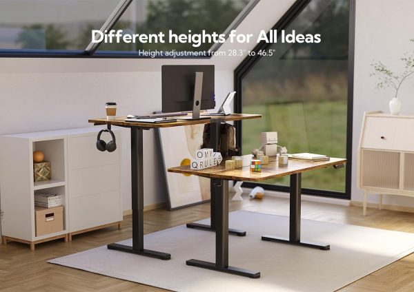 Electric Standing Desk, Adjustable Height Stand up Desk, 48x24 Inches Sit Stand Home Office Desk with Splice Board, Black Frame/Rustic Brown Top - Image 2