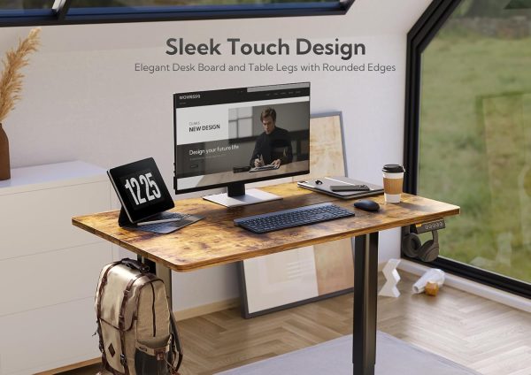 Electric Standing Desk, Adjustable Height Stand up Desk, 48x24 Inches Sit Stand Home Office Desk with Splice Board, Black Frame/Rustic Brown Top - Image 5