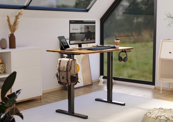 Electric Standing Desk, Adjustable Height Stand up Desk, 48x24 Inches Sit Stand Home Office Desk with Splice Board, Black Frame/Rustic Brown Top - Image 6