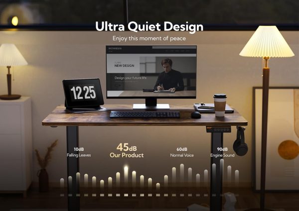 Electric Standing Desk, Adjustable Height Stand up Desk, 48x24 Inches Sit Stand Home Office Desk with Splice Board, Black Frame/Rustic Brown Top - Image 7