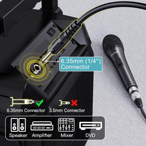 Fifine Karaoke Microphone, Dynamic Vocal Microphone for Speaker, 6.35MM Wired Handheld Mic with On and Off Switch and14.8ft Detachable Cable-K6 - Image 2