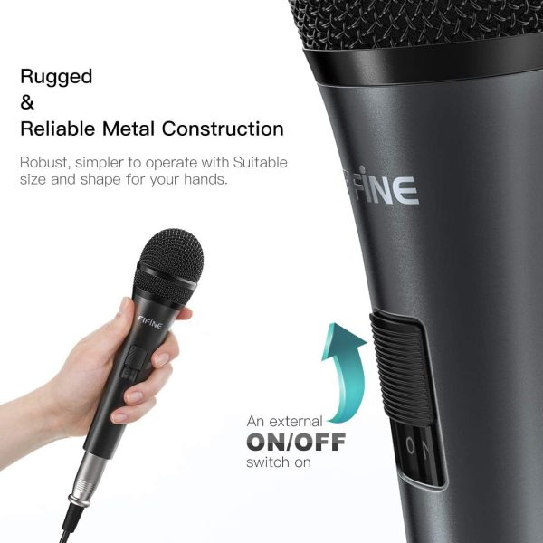 Fifine Karaoke Microphone, Dynamic Vocal Microphone for Speaker, 6.35MM Wired Handheld Mic with On and Off Switch and14.8ft Detachable Cable-K6 - Image 5