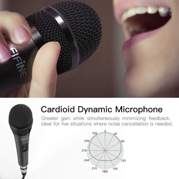 Fifine Karaoke Microphone, Dynamic Vocal Microphone for Speaker, 6.35MM Wired Handheld Mic with On and Off Switch and14.8ft Detachable Cable-K6 - Image 8