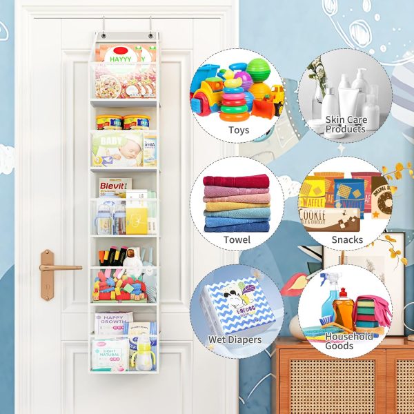 Fixwal 5-Shelf Over The Door Hanging Pantry Organizer, Room Organizer with Clear Plastic Pockets, 25lb Ultra Sturdy & Large Capacity for Closet, Bedroom, Nursery, Bathroom and Sundries - Image 5