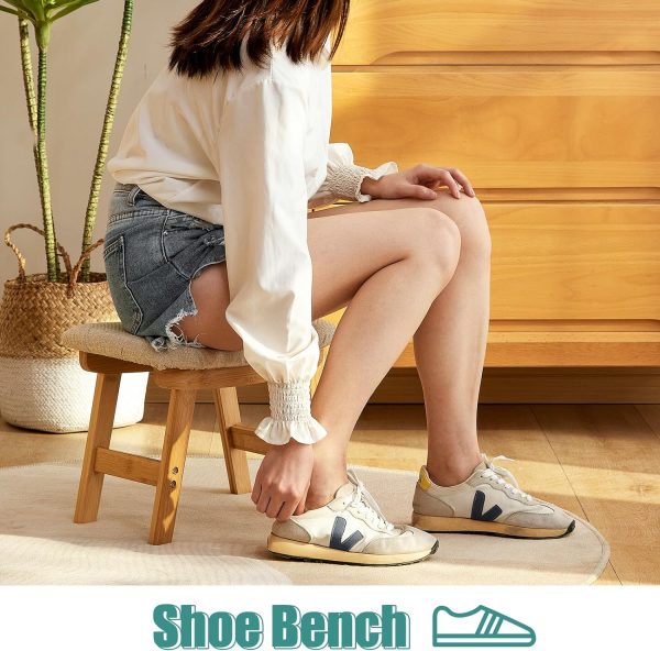 Foot Stools Ottoman, Small Soft Footrest Ottoman with Wood Legs, Sofa Footrest Extra Seating for Living Room Entryway Office - Image 3