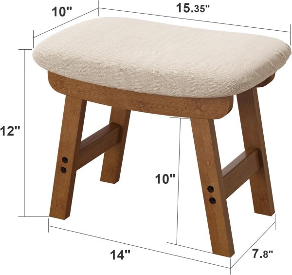 Foot Stools Ottoman, Small Soft Footrest Ottoman with Wood Legs, Sofa Footrest Extra Seating for Living Room Entryway Office - Image 5