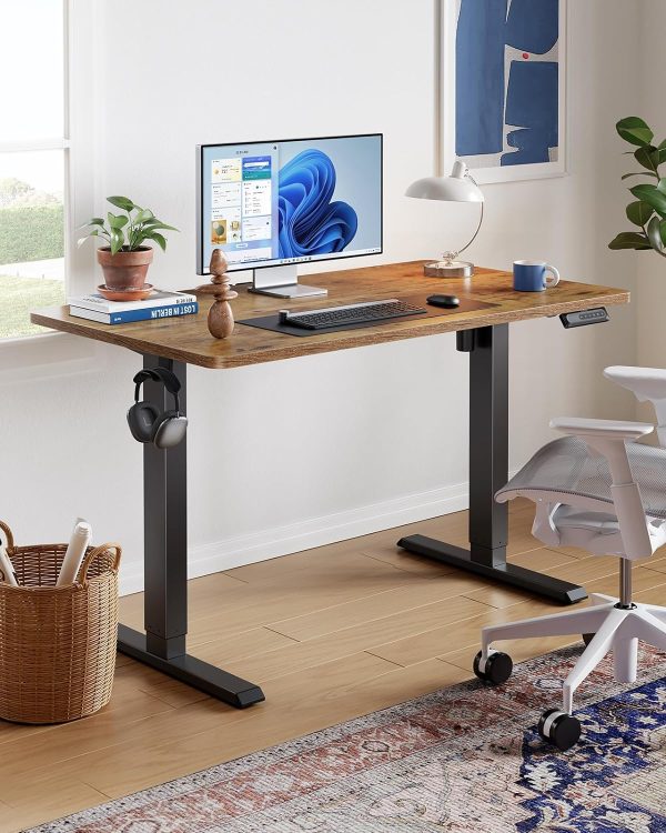 HUANUO 48" x 24" Electric Standing Desk Adjustable Height, 4 Memory Height Settings, Headphone Hook, Cable Manager, Sit Stand Up Desk for Home Office & Computer Workstation, Vintage Brown - Image 2