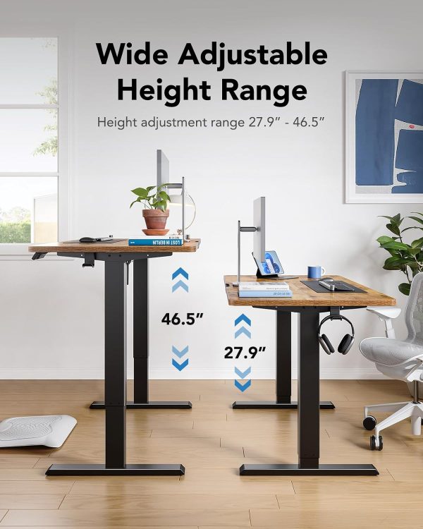 HUANUO 48" x 24" Electric Standing Desk Adjustable Height, 4 Memory Height Settings, Headphone Hook, Cable Manager, Sit Stand Up Desk for Home Office & Computer Workstation, Vintage Brown - Image 4