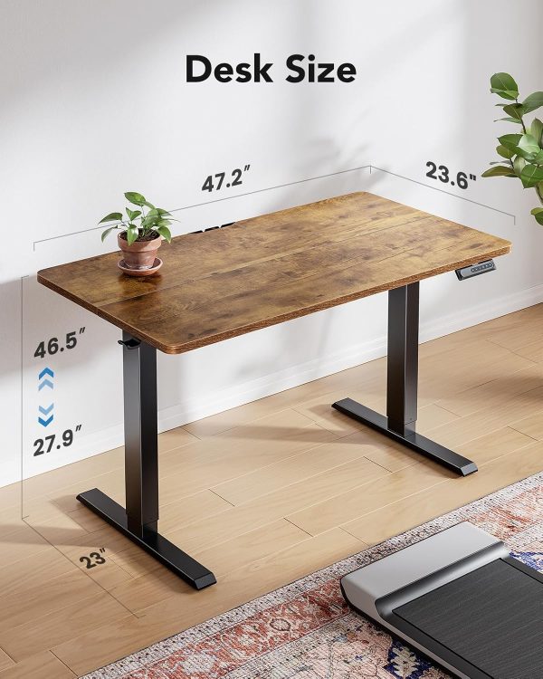 HUANUO 48" x 24" Electric Standing Desk Adjustable Height, 4 Memory Height Settings, Headphone Hook, Cable Manager, Sit Stand Up Desk for Home Office & Computer Workstation, Vintage Brown - Image 7