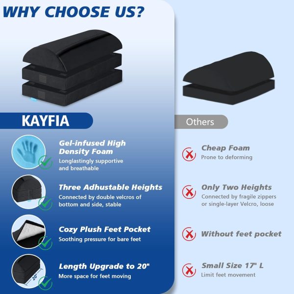 KAYFIA Foot Rest for Under Desk at Work XXL(20in) with 3 Adjustable Heights，Foot Stool with Supportive Gel Foam, Warmer Feet Pocket Footrest for Office Gaming Chair, for Leg Support -Black - Image 4