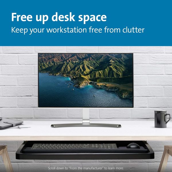 Keyboard Tray Under Desk, SmartFit Ergonomic Slide-Out Keyboard Drawer with Cable Management, Extra-Wide Height Adjustable Keyboard Holder, 24.5" x 11.75", Black K60004US - Image 6