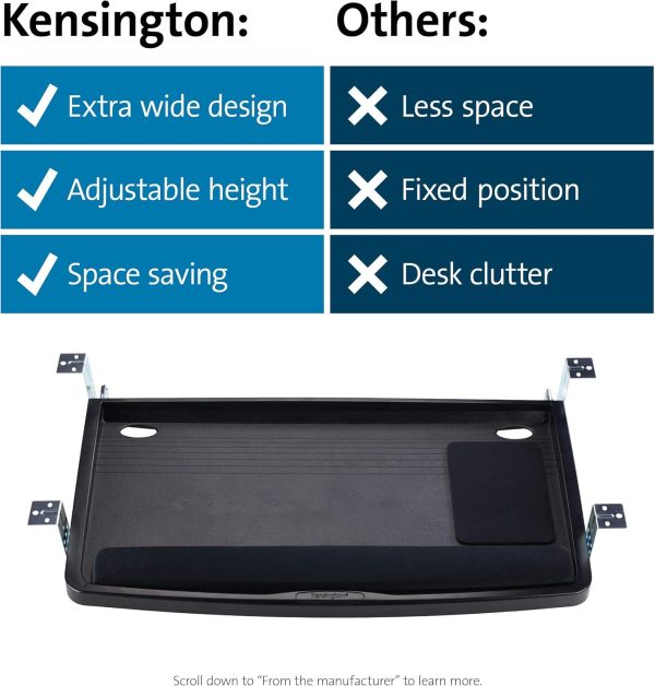 Keyboard Tray Under Desk, SmartFit Ergonomic Slide-Out Keyboard Drawer with Cable Management, Extra-Wide Height Adjustable Keyboard Holder, 24.5" x 11.75", Black K60004US - Image 7