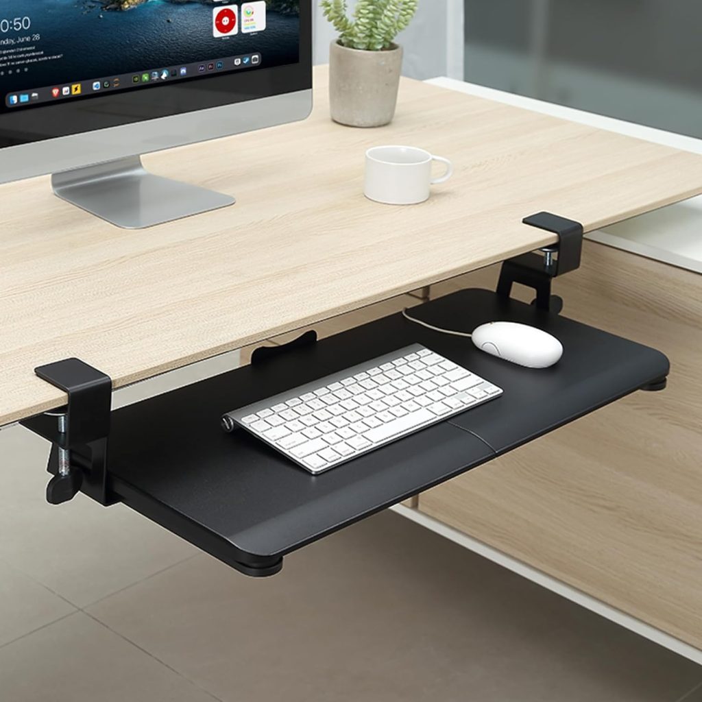 Keyboard Tray Under Desk, Slide Out Computer Keyboard & Mouse Tray with C Clamp-on Mount Easy to Install,30" W(Including Clamps) X 12"D Large Size,Black