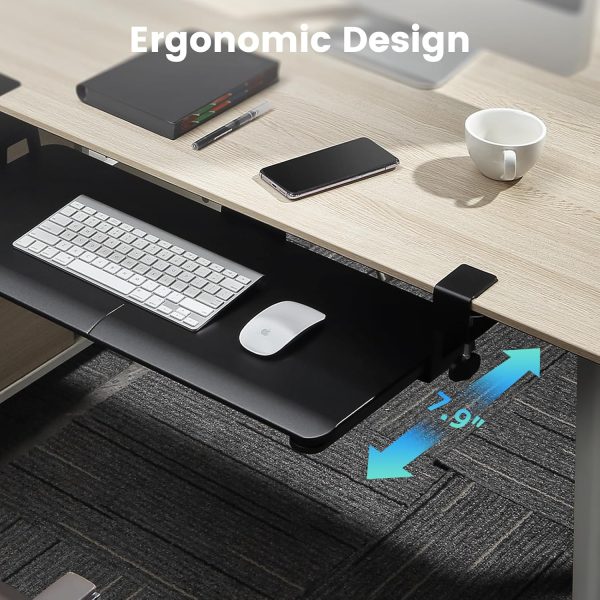 Keyboard Tray Under Desk, Slide Out Computer Keyboard & Mouse Tray with C Clamp-on Mount Easy to Install,30" W（Including Clamps） X 12"D Large Size,Black - Image 3