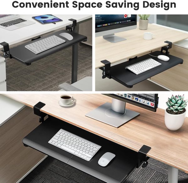 Keyboard Tray Under Desk, Slide Out Computer Keyboard & Mouse Tray with C Clamp-on Mount Easy to Install,30" W（Including Clamps） X 12"D Large Size,Black - Image 7
