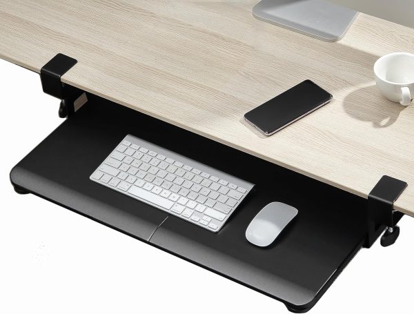 Keyboard Tray Under Desk, Slide Out Computer Keyboard & Mouse Tray with C Clamp-on Mount Easy to Install,30" W（Including Clamps） X 12"D Large Size,Black - Image 9