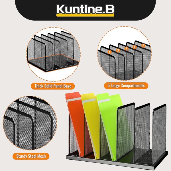 Kuntine.B Desk File Organizer 5 Sections Upright Mesh Desktop Organizer File Sorter Office Organization File Holder for Home, Office & Classroom - Image 6