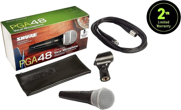 Shure PGA48 Dynamic Microphone - Handheld Mic for Vocals with Cardioid Pick-up Pattern, Discrete On/Off Switch, 3-pin XLR Connector, 15' XLR-to-XLR Cable, Stand Adapter and Zipper Pouch (PGA48-XLR) - Image 2