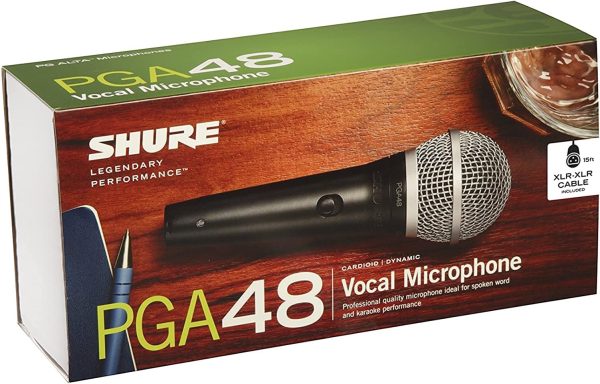 Shure PGA48 Dynamic Microphone - Handheld Mic for Vocals with Cardioid Pick-up Pattern, Discrete On/Off Switch, 3-pin XLR Connector, 15' XLR-to-XLR Cable, Stand Adapter and Zipper Pouch (PGA48-XLR) - Image 3