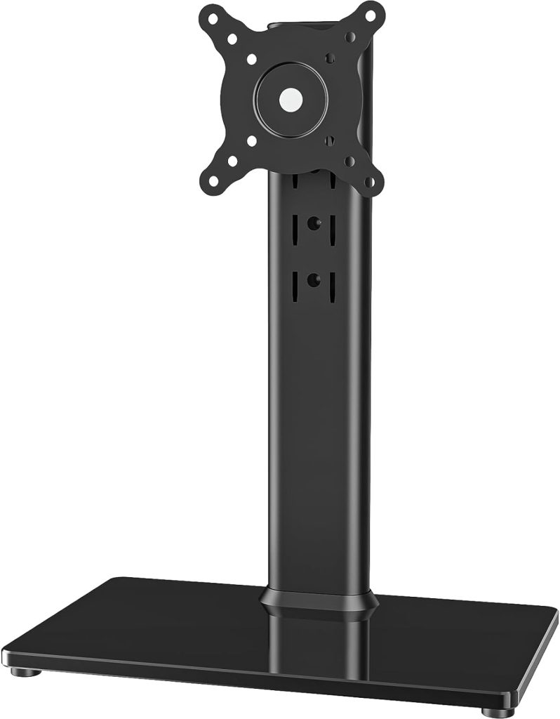 Single LCD Computer Monitor Free-Standing Desk Stand Mount Riser for 13 inch to 32 inch screen with Swivel, Height Adjustable, Rotation, Vesa Base Stand Holds One (1) Screen up to 77Lbs(HT05B-001))