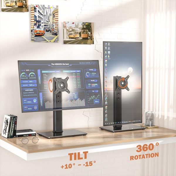 Single LCD Computer Monitor Free-Standing Desk Stand Mount Riser for 13 inch to 32 inch screen with Swivel, Height Adjustable, Rotation, Vesa Base Stand Holds One (1) Screen up to 77Lbs(HT05B-001)) - Image 5