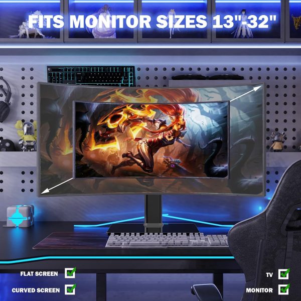 Single LCD Computer Monitor Free-Standing Desk Stand Mount Riser for 13 inch to 32 inch screen with Swivel, Height Adjustable, Rotation, Vesa Base Stand Holds One (1) Screen up to 77Lbs(HT05B-001)) - Image 7