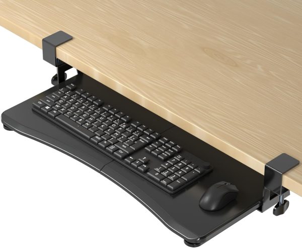 Keyboard Tray Under Desk Pull Out with C Clamp Mount, Computer Keyboard & Mouse Tray, 25.6 (30 Including Clamps) x 11.8 inch Slide-Out Platform Computer Drawer for Typing, Black, DSF1