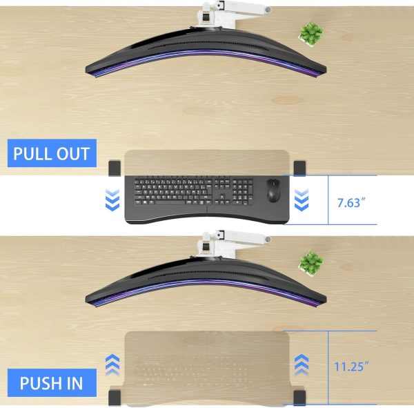 Keyboard Tray Under Desk Pull Out with C Clamp Mount, Computer Keyboard & Mouse Tray, 25.6 (30 Including Clamps) x 11.8 inch Slide-Out Platform Computer Drawer for Typing, Black, DSF1 - Image 3