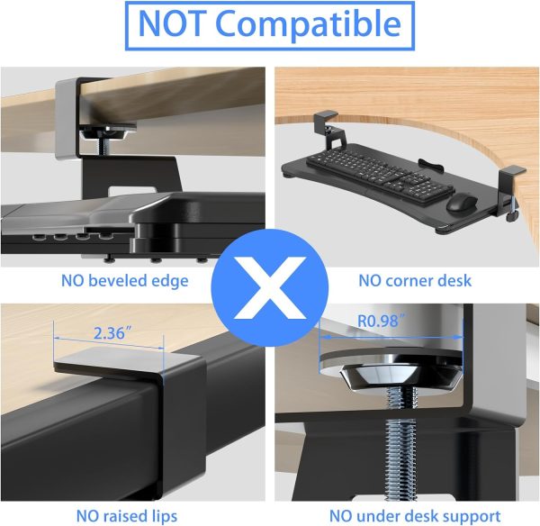 Keyboard Tray Under Desk Pull Out with C Clamp Mount, Computer Keyboard & Mouse Tray, 25.6 (30 Including Clamps) x 11.8 inch Slide-Out Platform Computer Drawer for Typing, Black, DSF1 - Image 4