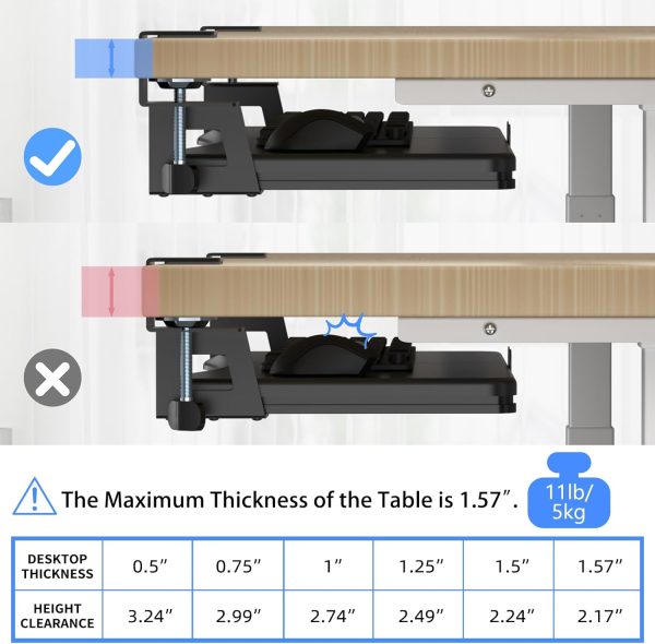 Keyboard Tray Under Desk Pull Out with C Clamp Mount, Computer Keyboard & Mouse Tray, 25.6 (30 Including Clamps) x 11.8 inch Slide-Out Platform Computer Drawer for Typing, Black, DSF1 - Image 6
