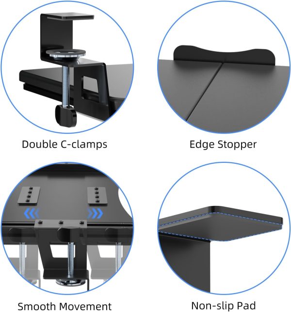 Keyboard Tray Under Desk Pull Out with C Clamp Mount, Computer Keyboard & Mouse Tray, 25.6 (30 Including Clamps) x 11.8 inch Slide-Out Platform Computer Drawer for Typing, Black, DSF1 - Image 7