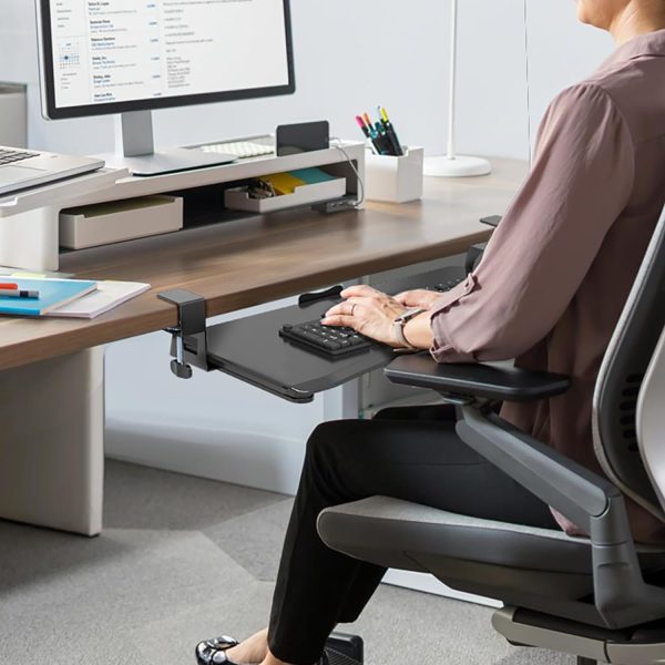 Keyboard Tray Under Desk Pull Out with C Clamp Mount, Computer Keyboard & Mouse Tray, 25.6 (30 Including Clamps) x 11.8 inch Slide-Out Platform Computer Drawer for Typing, Black, DSF1 - Image 8