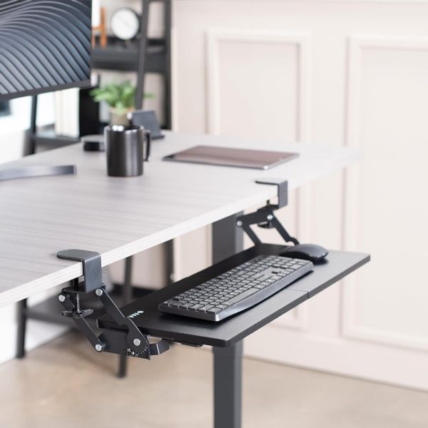 Large Clamp-on 27 (33 Including Clamps) x 11 inch Computer Keyboard and Mouse Tray with 12 Setting Swinging Height Adjustment, Platform Drawer for Typing, Black, MOUNT-KB08V - Image 2