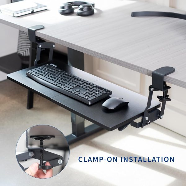Large Clamp-on 27 (33 Including Clamps) x 11 inch Computer Keyboard and Mouse Tray with 12 Setting Swinging Height Adjustment, Platform Drawer for Typing, Black, MOUNT-KB08V - Image 7