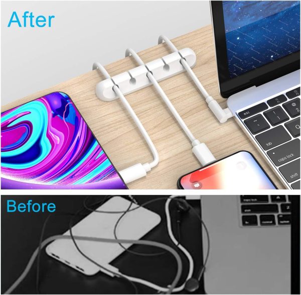 White Cable Clips, Cord Organizer Cable Management, Cable Organizers USB Cable Holder Wire Organizer Cord Clips, 2 Packs Cable Straps for Desk Car Home and Office (5, 3 Slots) - Image 2