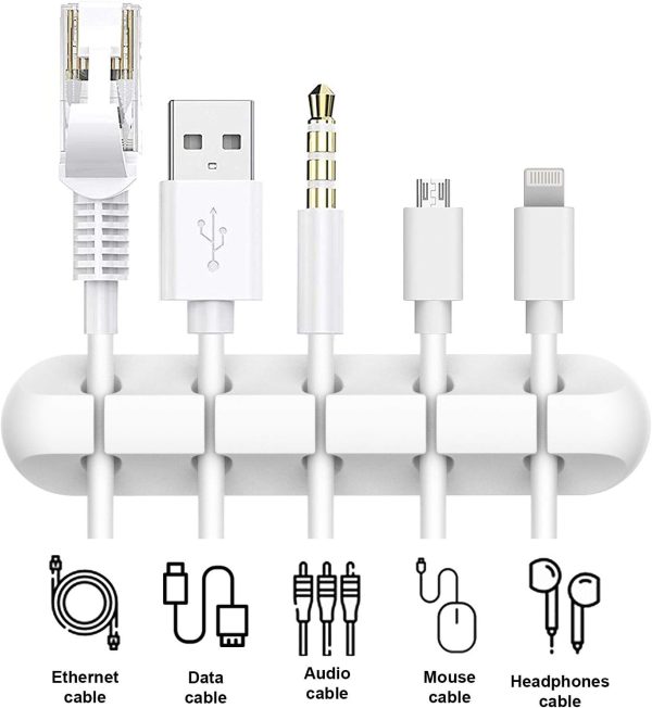 White Cable Clips, Cord Organizer Cable Management, Cable Organizers USB Cable Holder Wire Organizer Cord Clips, 2 Packs Cable Straps for Desk Car Home and Office (5, 3 Slots) - Image 3
