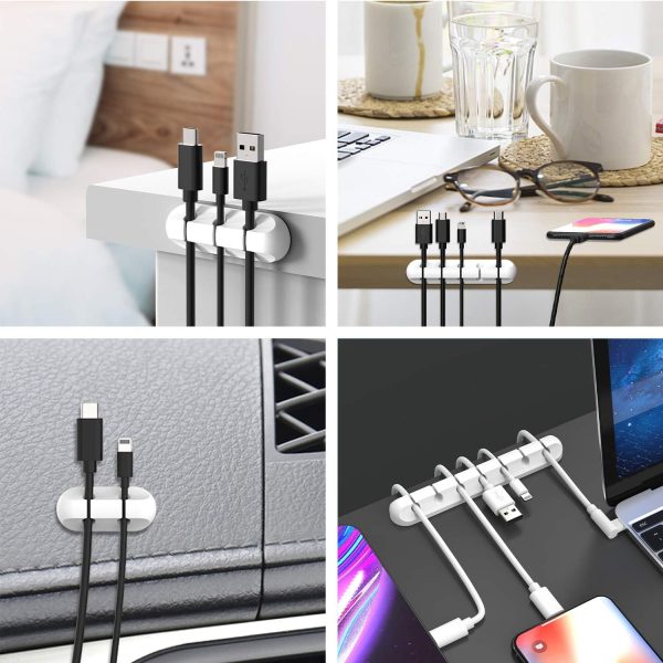 White Cable Clips, Cord Organizer Cable Management, Cable Organizers USB Cable Holder Wire Organizer Cord Clips, 2 Packs Cable Straps for Desk Car Home and Office (5, 3 Slots) - Image 7