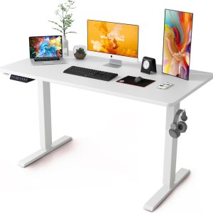 Whole Piece Standing Desk, 48 x 24 in, Electric, 176 lbs Capacity, Adjustable Height Desk for Home & Office, White