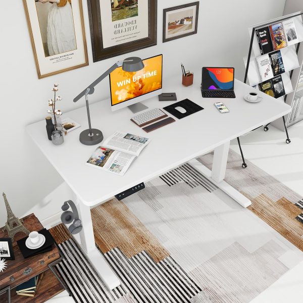Whole Piece Standing Desk, 48 x 24 in, Electric, 176 lbs Capacity, Adjustable Height Desk for Home & Office, White - Image 2