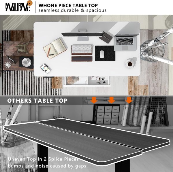 Whole Piece Standing Desk, 48 x 24 in, Electric, 176 lbs Capacity, Adjustable Height Desk for Home & Office, White - Image 3