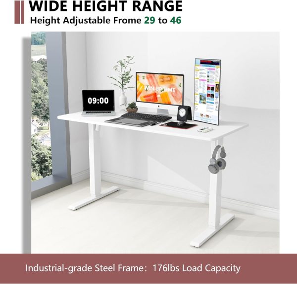 Whole Piece Standing Desk, 48 x 24 in, Electric, 176 lbs Capacity, Adjustable Height Desk for Home & Office, White - Image 5